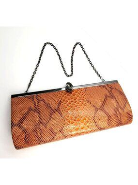 Vintage Lapis Handbag Purse Faux Snakeskin Brown Shoulder Bag Clutch VR609
